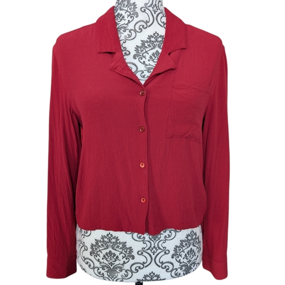 Aritzia Wilfred Free Blouse Women XS Red Button Down - Picture 2 of 11